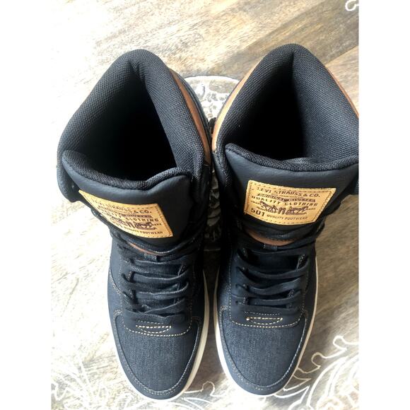 Men's Levis 501 Denim and Leather High Top Sneakers- sz 10.5 - Picture 8 of 12